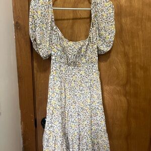 Altar'd State Yellow Floral Puff Sleeve Sundress